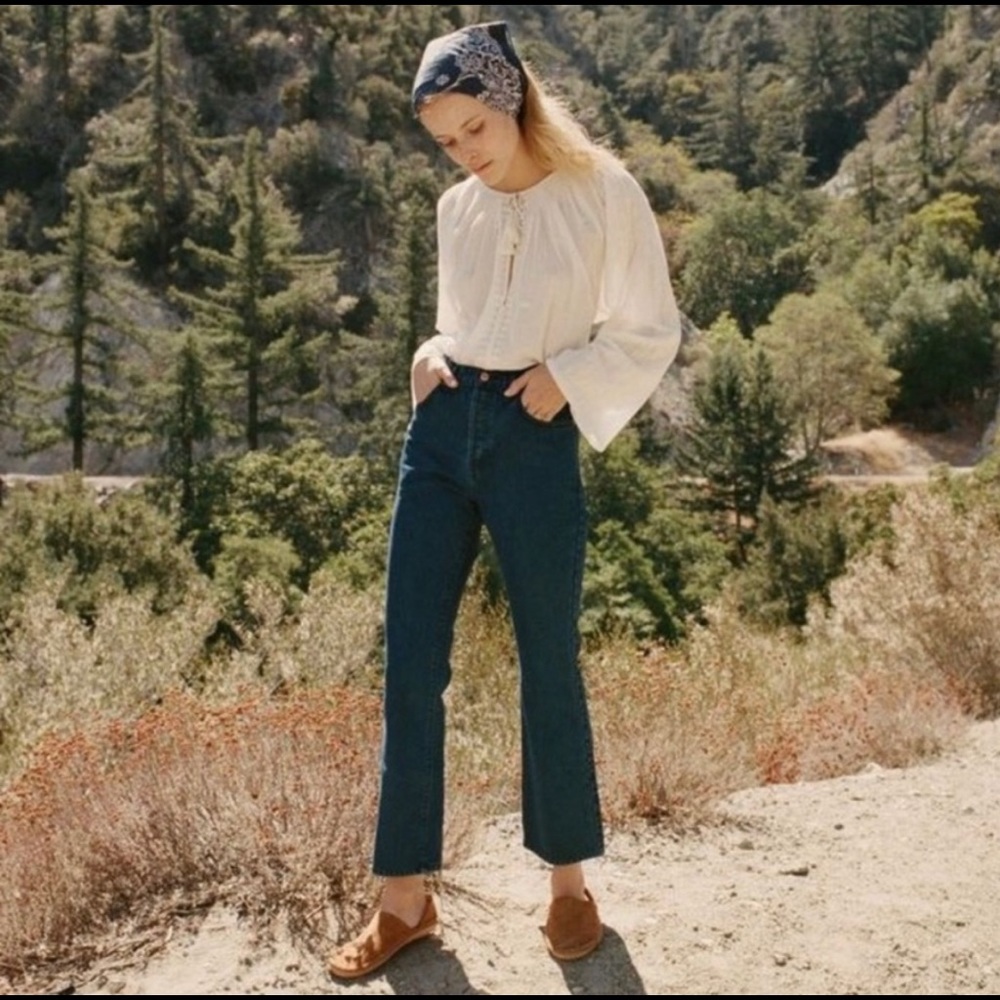 Doen 70s Rigid Flare Crop Jeans Button Fly Sz 28